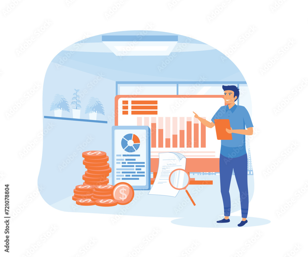Financial analyst assistant, financial consultant, landing page website. flat vector modern illustration Financial analyst assistant, financial consultant, landing page website. flat vector modern illustration