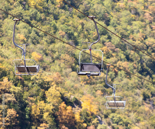 Empty ski lift in the mountains in summer