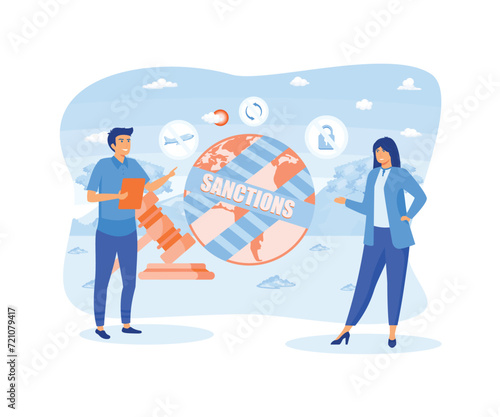 Protect International law. Peace and security of the country. Restrict, prohibit or stop trading. flat vector modern illustration 