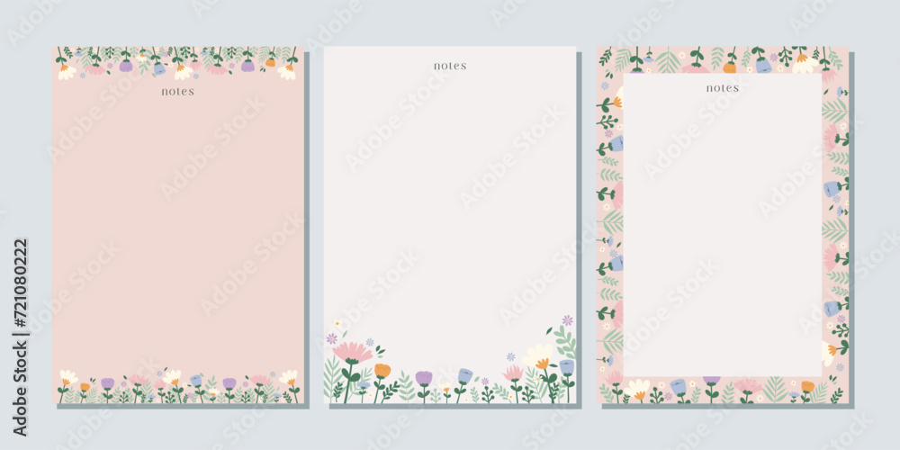 Spring notes and letters concept print template. Pastel flat illustration. For spring letter, scrapbooking, invitation, greeting card. A4 format - obrazy, fototapety, plakaty 