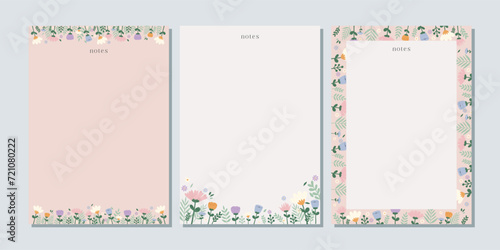 Spring notes and letters concept print template. Pastel flat illustration. For spring letter, scrapbooking, invitation, greeting card. A4 format photo
