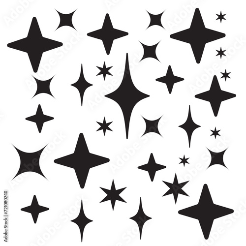 Shine icons set. Star icons. Twinkling stars. Symbols of sparkle  glint  gleam  etc. Christmas vector symbols isolated white background