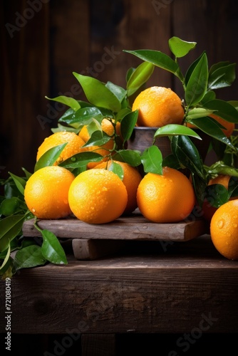 Vibrant Oranges on Rustic Wooden Table AI Generated