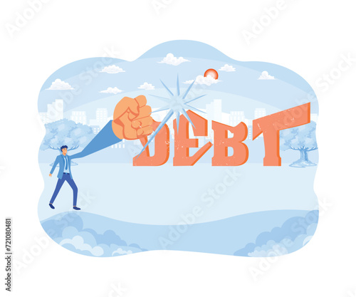  Businessman trying to crush and smash the heavy debt burden. Breaking the debt. flat vector modern illustration 