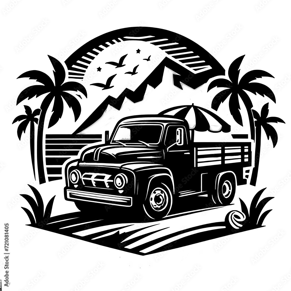 silhouette a design truck concept summer holliday traveling trip around mountain
