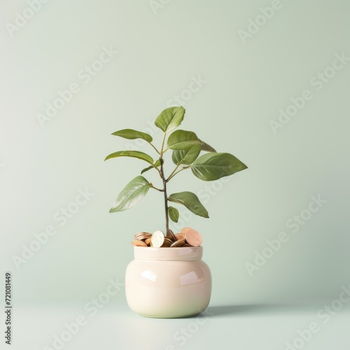 Growing Plant on Top of a Piggy Bank AI Generated
