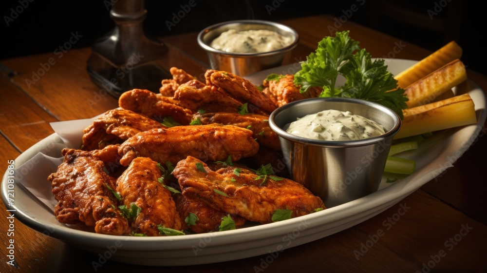 Buffalo Chicken Wings with Blue Cheese Dip. Best For Banner, Flyer, and Poster Buffalo Chicken Wings with Blue Cheese Dip. Best For Banner, Flyer, and Poster