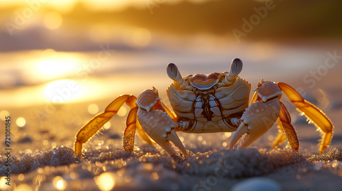 Crab on the beach at sunset. Sea life concept.  © An
