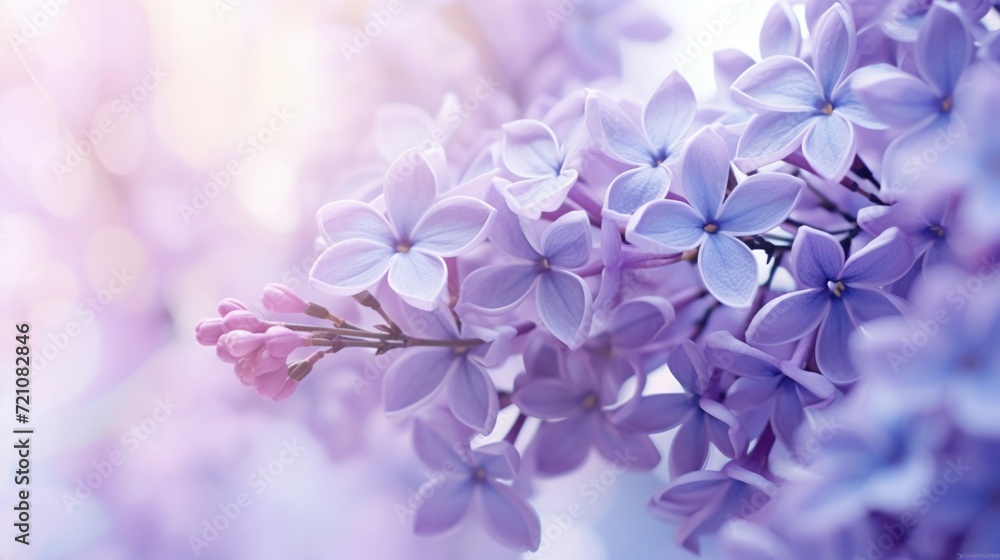 Soft Focus Dreams: Create a dreamy and soft focus macro image of a cluster of lilac violet flowers. Use a shallow depth of field to blur the background and focus on a specific area of the flowers
