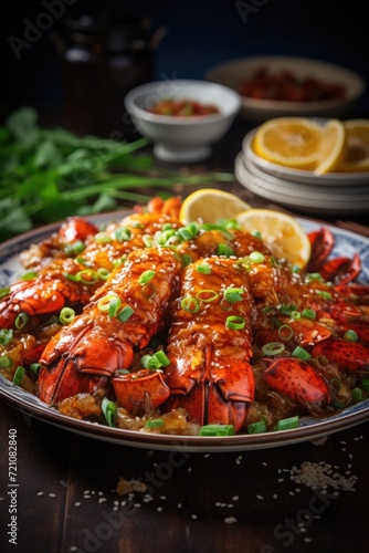 Cantonese Style Lobster with Ginger and Scallions. Best For Banner, Flyer, and Poster