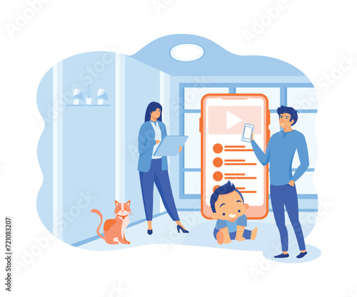Digital overload abstract concept. Love and addiction to screens, social media, gaming distractions. flat vector modern illustration 