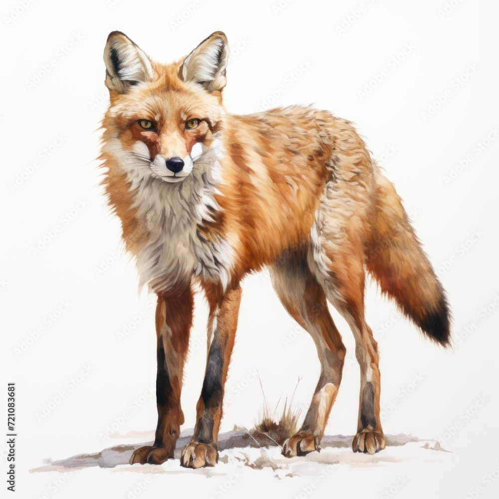 Obraz premium An image of a fox, distinct and prominent against a white backdrop, Ai Generated
