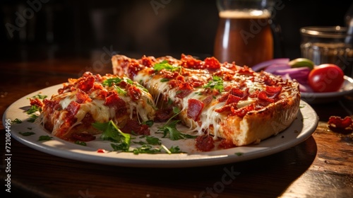 Chicago Style Deep Dish Pizza Slice. Best For Banner, Flyer, and Poster