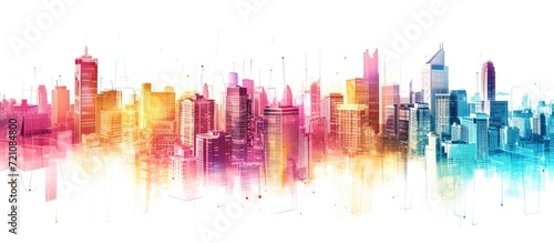 Digital society's communication, networking, and smart city concept with a white background. © 2rogan