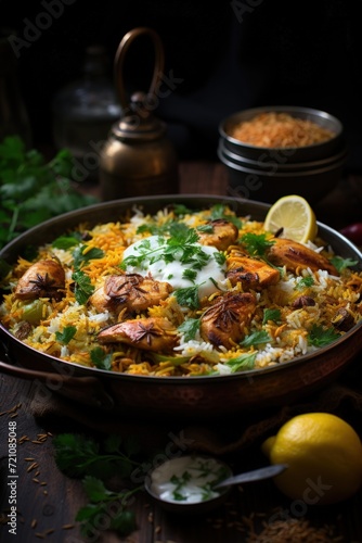 Chicken Biryani with Raita. Best For Banner, Flyer, and Poster