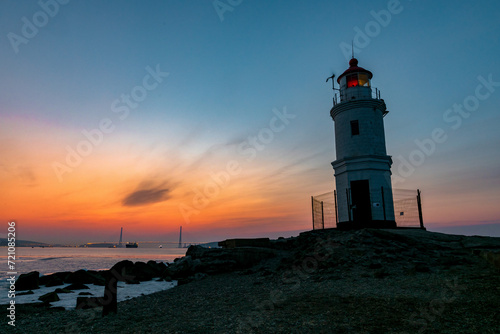 Winter Vladivostok. Tokarevsky lighthouse at dawn. © alexhitrov