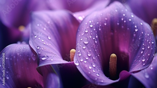 Macro Magic: Take close-up macro shots of individual purple calla lilies, focusing on the intricate details of their petals and the texture of their stems