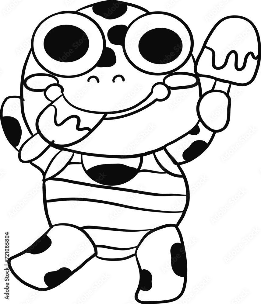 SVG black line sketch of summer animal frog holding popsicle SVG black line sketch of summer animal frog holding popsicle