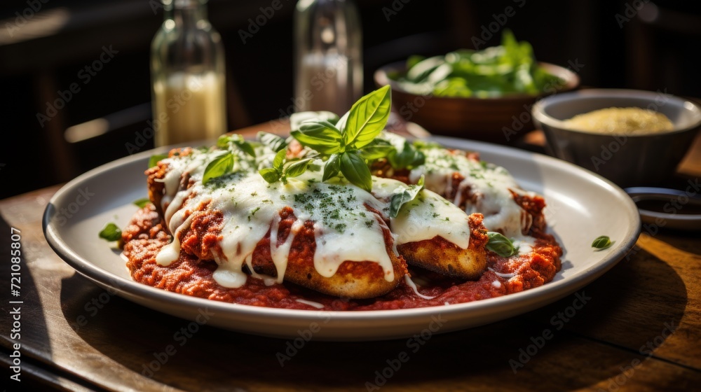 Chicken Parmesan with Marinara Sauce. Best For Banner, Flyer, and Poster Chicken Parmesan with Marinara Sauce. Best For Banner, Flyer, and Poster