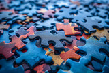 Detailed View of Blue and Orange Puzzle Pieces