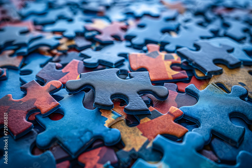 Detailed View of Blue and Orange Puzzle Pieces
