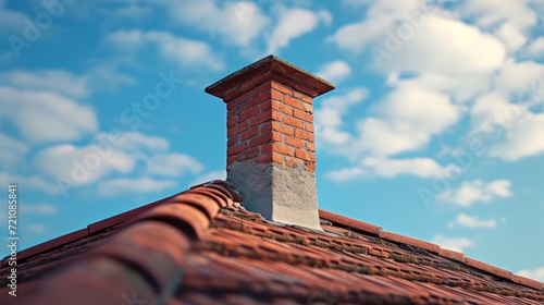 Chimney on New House Roof Blue Sky photo