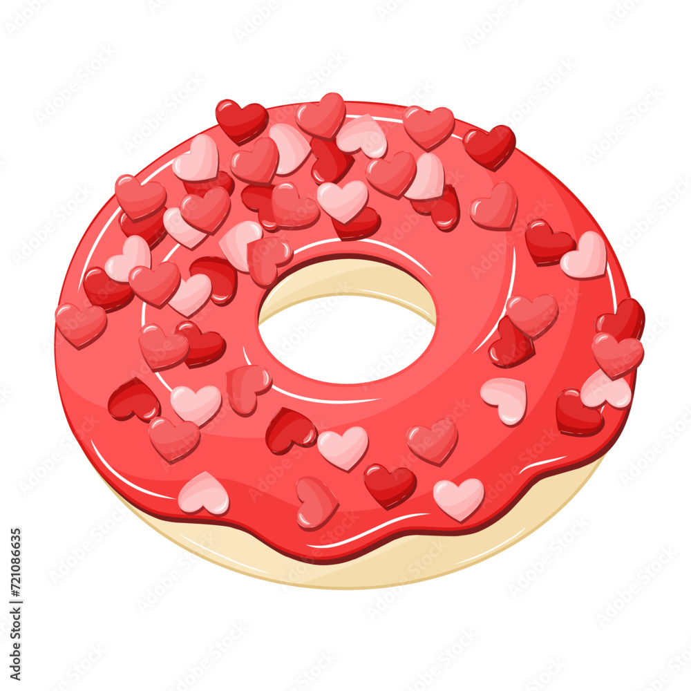 Love Donut with Red Heart Sprinkles Vector Illustration Love Donut with Red Heart Sprinkles Vector Illustration