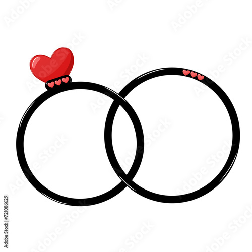 Two Rings With Red Heart Linked Together Vector Illustration