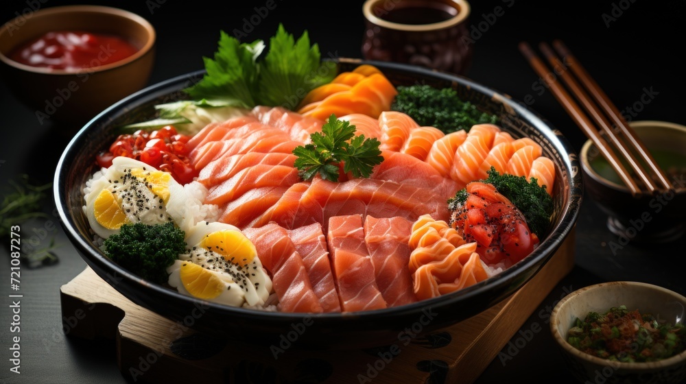 Chirashi Bowl with Fresh Sashim. Best For Banner, Flyer, and Poster Chirashi Bowl with Fresh Sashim. Best For Banner, Flyer, and Poster