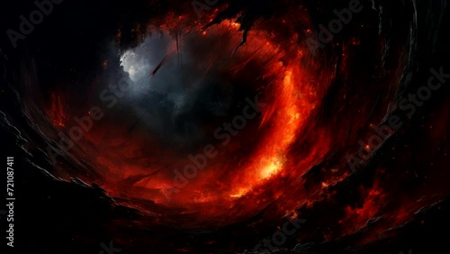 Infernal Abyss: The Red Flame Within the Dark Maw of the Black Hole photo