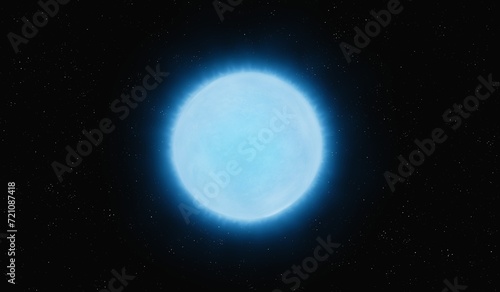 Blue star in deep space. Hot alien sun. Giant star on a black background isolated.