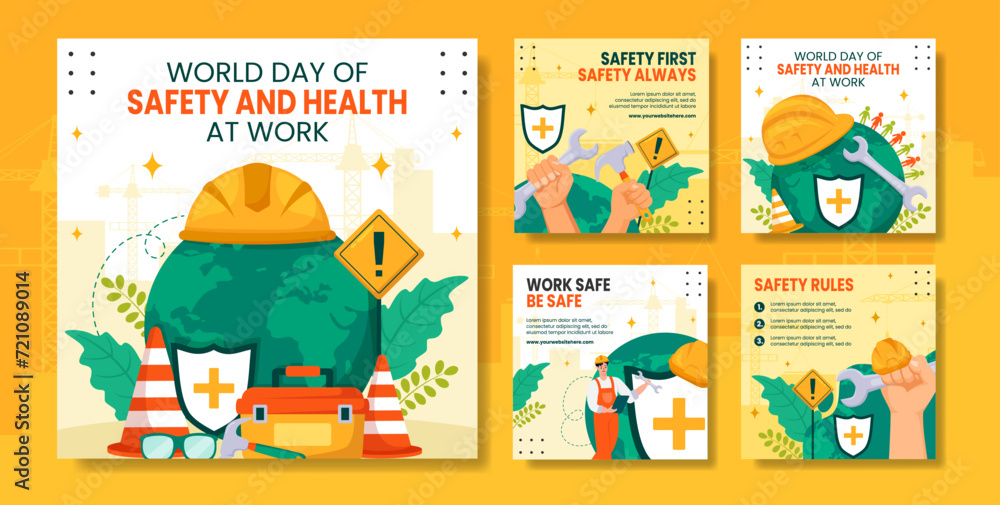 Safety and Health at Work Day Social Media Post Cartoon Templates Background Illustration