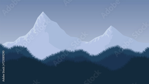 mountain background with silhouette forest. nature landscape cartoon scene 