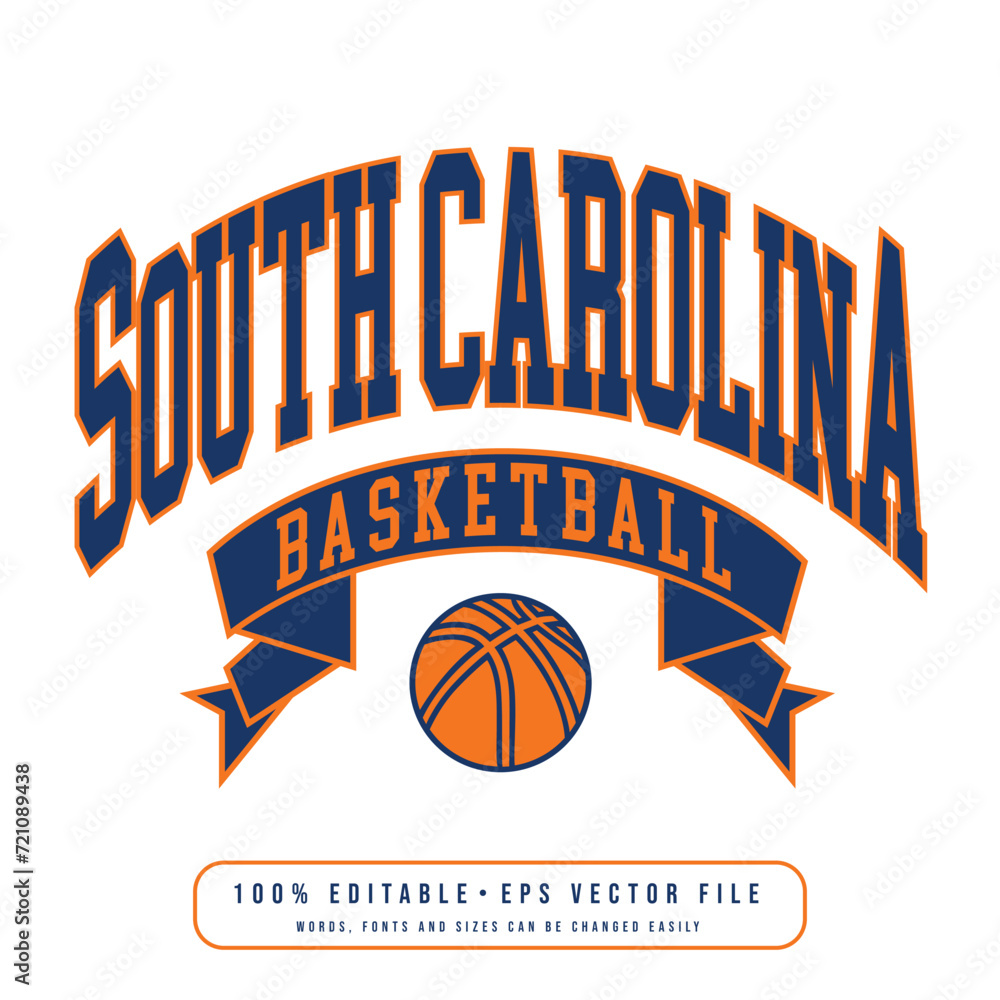 South Carolina basketball design vector. Editable college t-shirt design printable text effect vector.