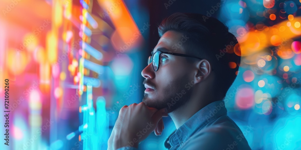 Close up shot of a focused man e-commerce analyst, deep in thought Close up shot of a focused man e-commerce analyst, deep in thought