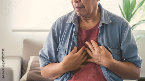 Asian senior man with chest pain. Heart attack patient. © May Thawtar