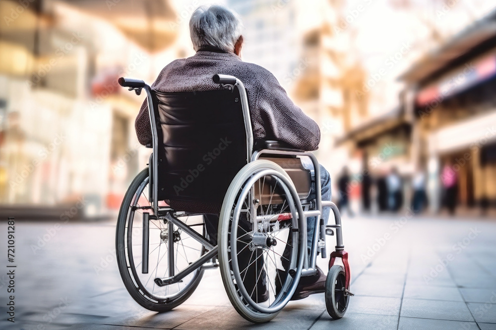 Obraz premium Person in Wheelchair Walking Down Street