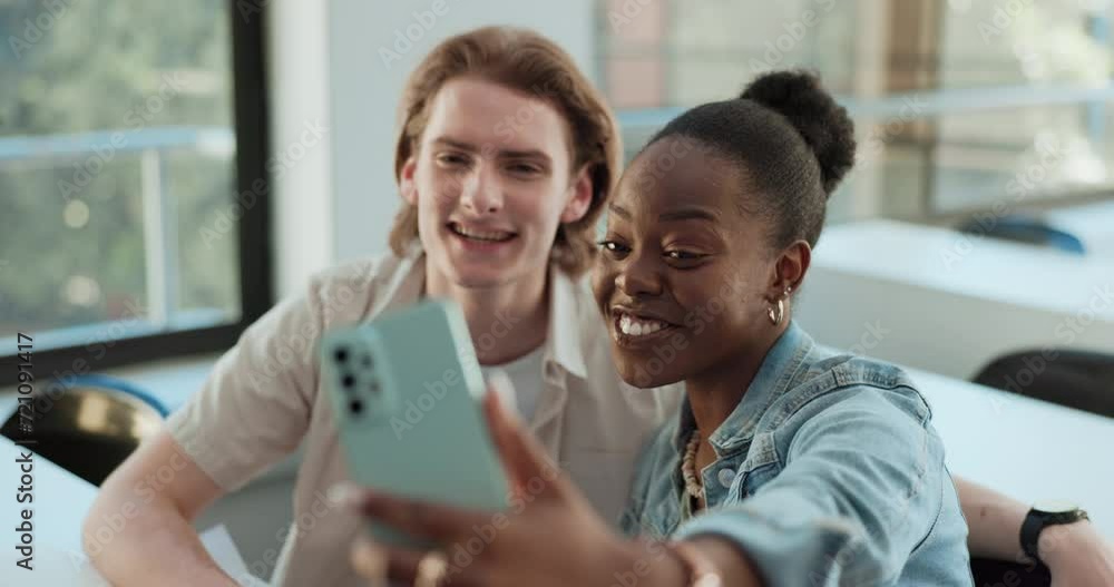 Happiness, video call and couple of friends on smartphone communication, networking conversation or contact mobile user. Cellphone app, virtual meeting and students talking on online conference Happiness, video call and couple of friends on smartphone communication, networking conversation or contact mobile user. Cellphone app, virtual meeting and students talking on online conference