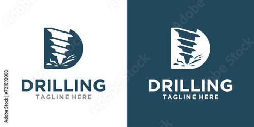 Design logo template for drill logo. oil drilling and other drilling industries. combination of drill elements with the letter D