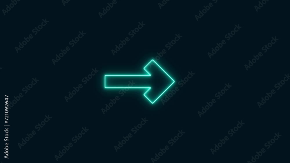 Arrow pointing to the right on a black background. Arrow-shaped neon sign. Neon arrow symbol icon. Arrow pointing to the right on a black background. Arrow-shaped neon sign. Neon arrow symbol icon.