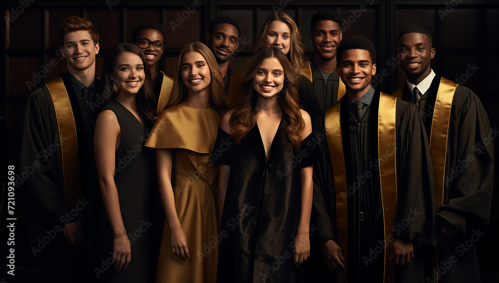Obraz premium smiling american and caucasian students in graduation gowns