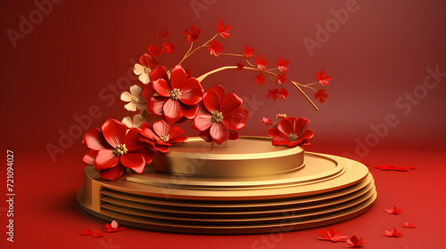 Happy chinese new year or mid autumn decoration background with space for text,,
chinese lanterns with fan background on a red background Free Photo photo