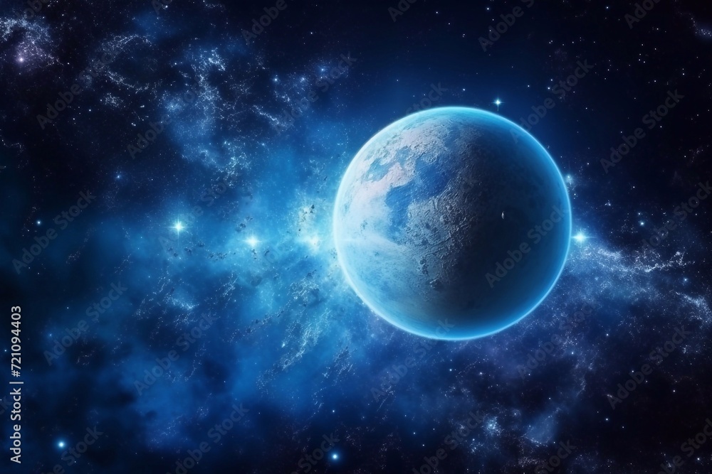 
Blue Earth in the space. Colorful art. Solar system. Blue gradient. Space wallpaper