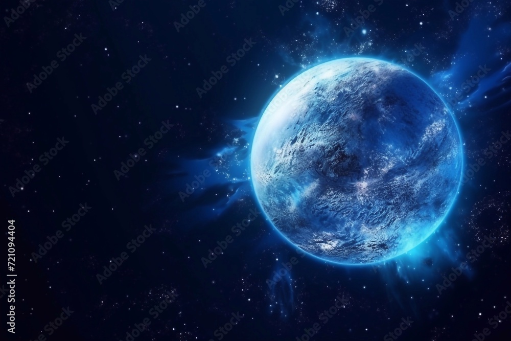 Blue Earth in the space. Colorful art. Solar system. Blue gradient. Space wallpaper