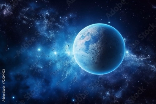 
Blue Earth in the space. Colorful art. Solar system. Blue gradient. Space wallpaper
