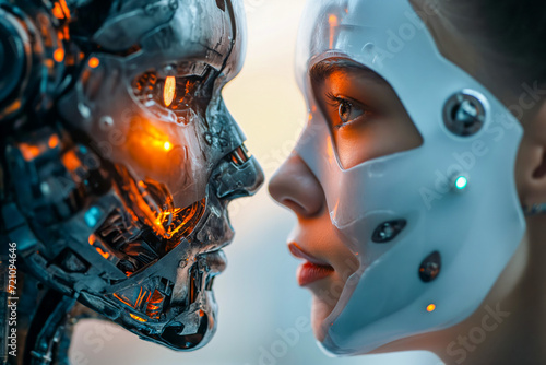 Human and Robot Face-to-Face in Neon Light 