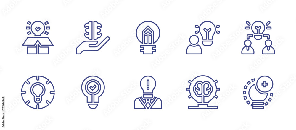 Idea line icon set. Editable stroke. Vector illustration. Containing solution, teamwork, creative, idea, ideas, time idea.