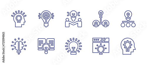 Idea line icon set. Editable stroke. Vector illustration. Containing lamp, idea, founder.