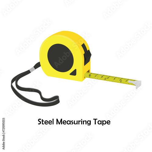 Steel measuring tape color illustration flat vector. Work tool. DIY tool.