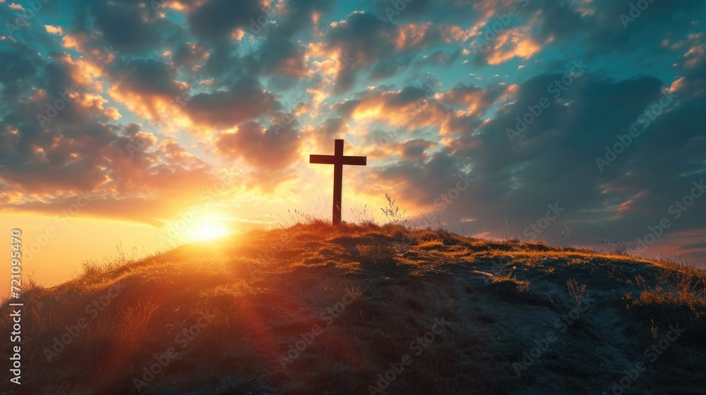 Passion Week cross on a hill symbolizing the sacrifice Passion Week cross on a hill symbolizing the sacrifice